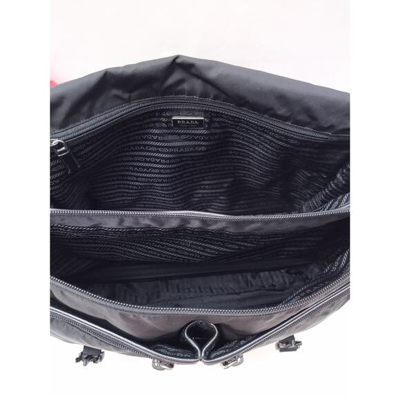 Prada Black Nylon Double Pushlock Flap Closure Messenger Crossbody Bag - Picture 9 of 16